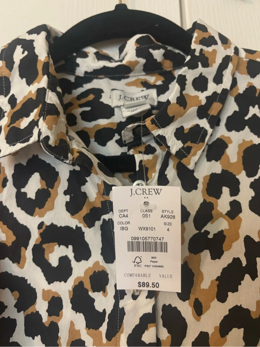 J. Crew Long-Sleeve Leopard Print Tie-Waist Dress in Black, White & Tan